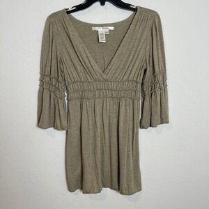 Max Studio Tunic Top Smocked Waist Bell Sleeve‎ S Bohemian Fairy Hippie Feminine